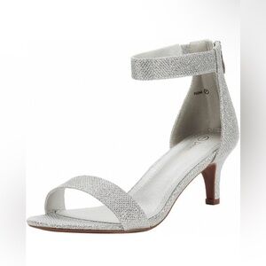Open Toe Sparkly Silver Kitten Heels